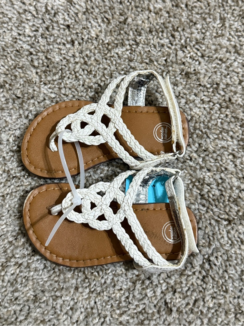 wonder nation White Braided Toddler Sandals with Tan Footbed